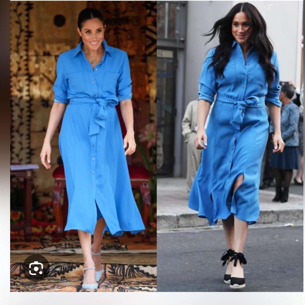 Meghan Markle Inspired Blue Shirt Dress
